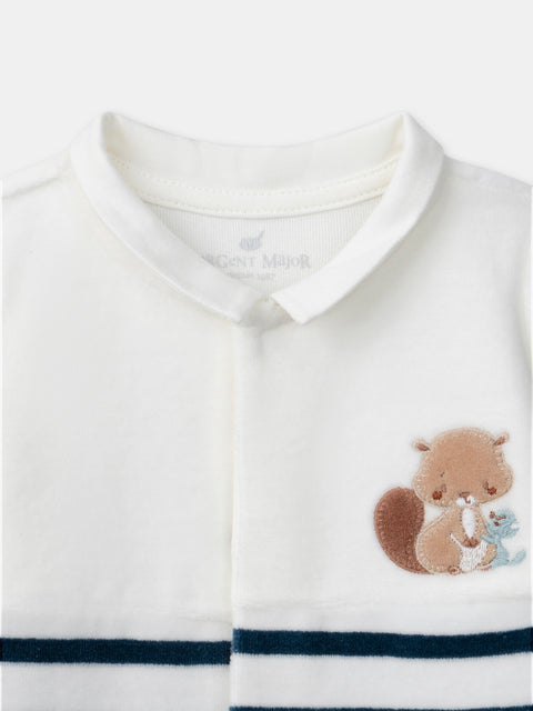Navy & Cream Stripe Velour Sleepsuit