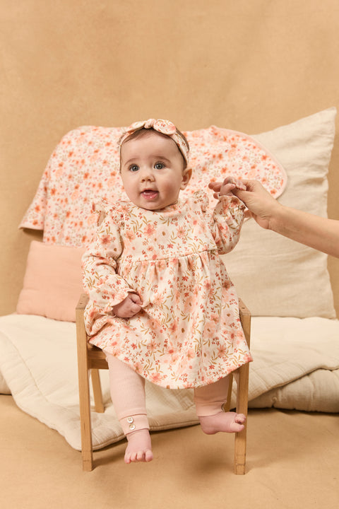 Newborn Printed Cotton Dress With Matching Leggings & Headband