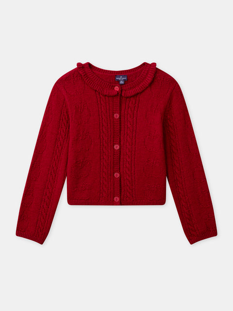 Red Cable Knit Jumper With Ruffle Collar