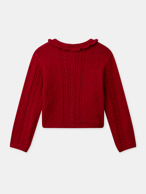 Red Cable Knit Jumper With Ruffle Collar