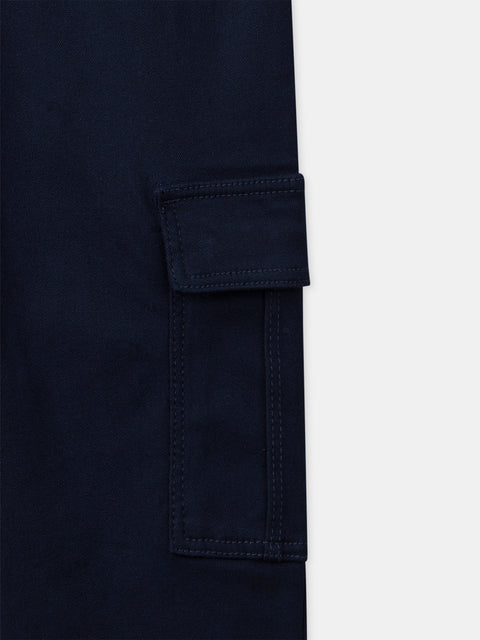 Navy Cargo Trousers With Tie Waist