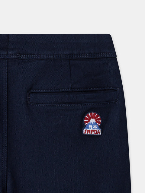 Navy Cargo Trousers With Tie Waist