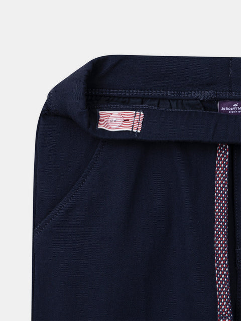 Navy Cargo Trousers With Tie Waist
