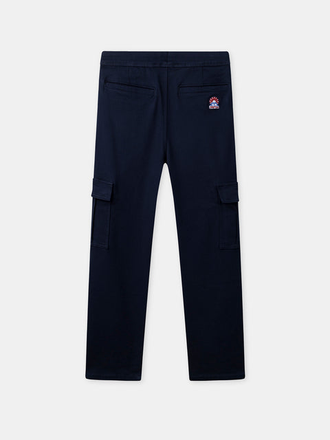 Navy Cargo Trousers With Tie Waist