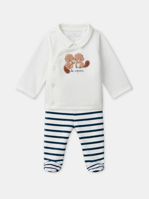 Cream Newborn 2 Piece Velour Outfit