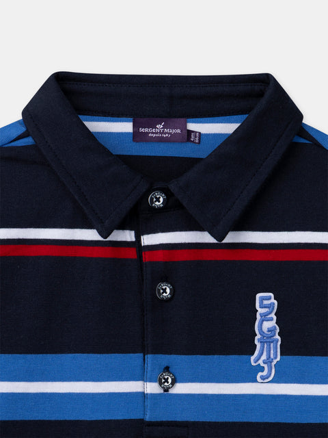 Navy Stripe Cotton Polo Shirt