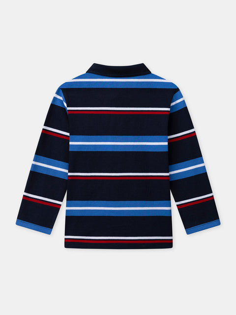 Navy Stripe Cotton Polo Shirt