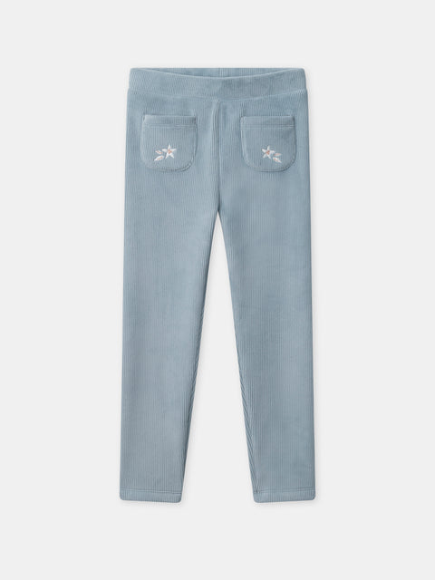 Blue Velour Leggings