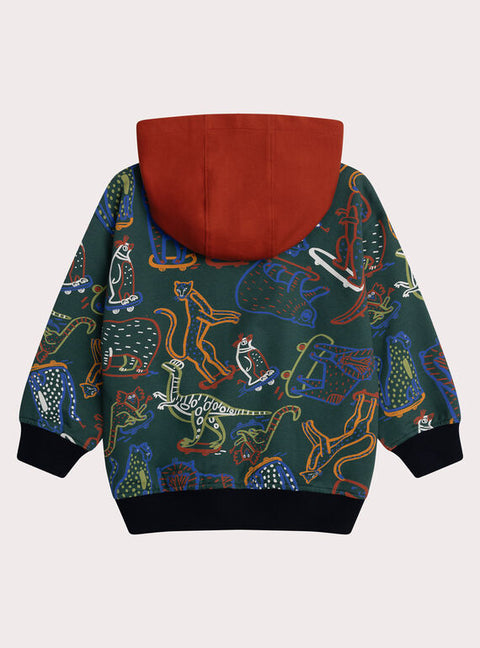 Green Printed Cotton Fleece Hoodie