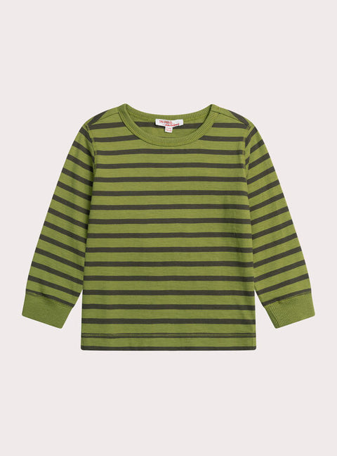 Green Stripe Long Sleeve Cotton T-shirt