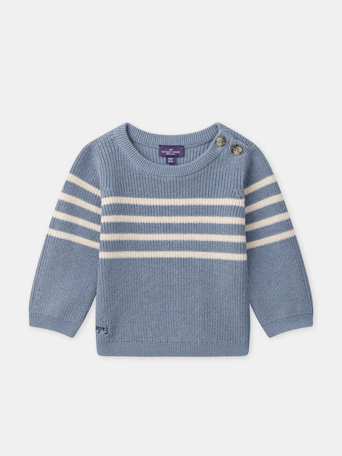 Blue Grey Striped Cotton Rib Jumper