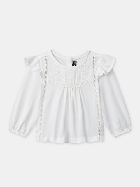 Off White Cotton Blouse With Ruffles