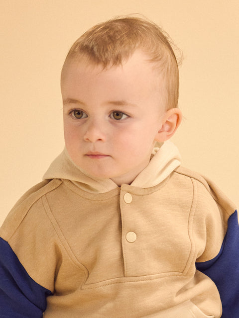 Beige Colourblock Cotton Fleece Hoodie
