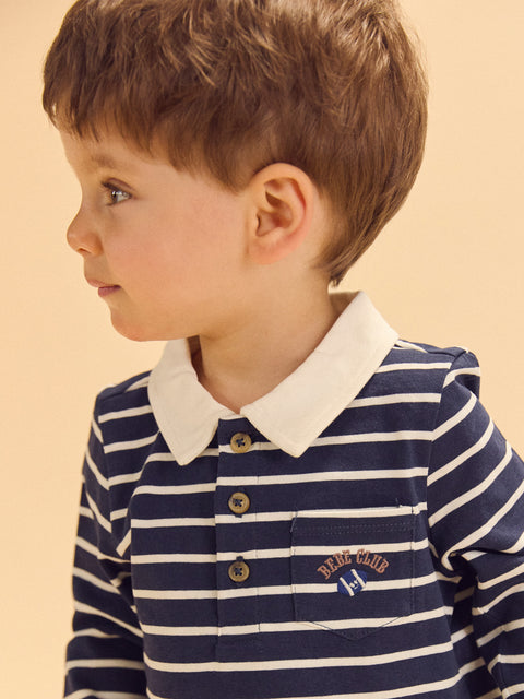 Navy & White Stripe Cotton Polo Shirt