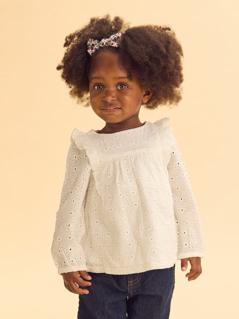 Off White Broderie Anglaise Cotton Blouse