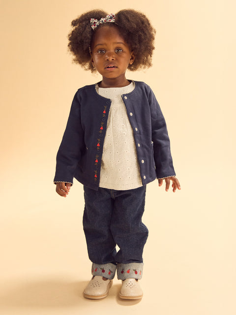 Embroidered Blue Denim Jeans