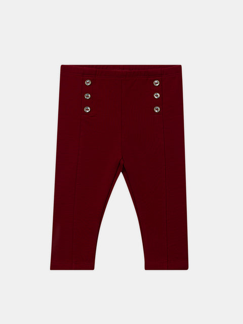 Bordeaux Red Ribbed Cotton Leggings