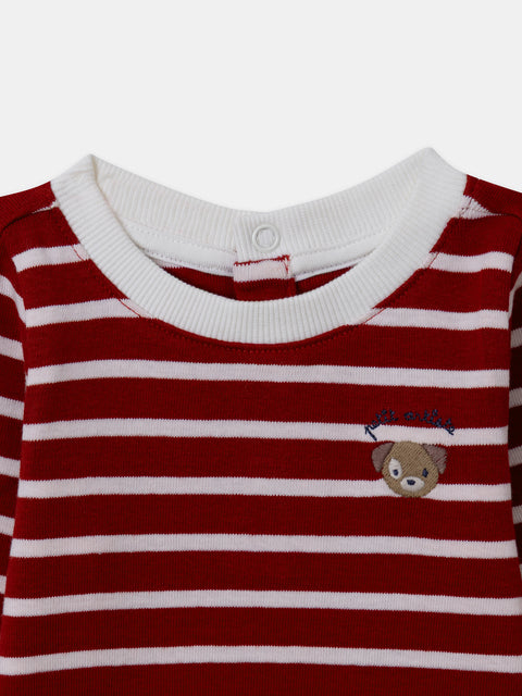 Bordeaux & Cream Stripe Cotton Bodysuit