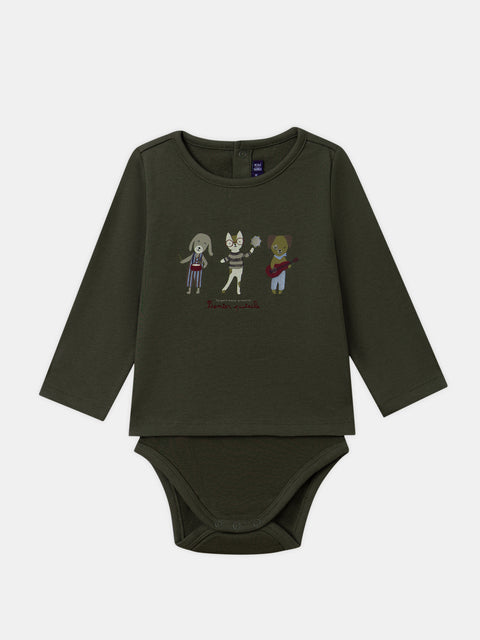 Green Cotton T-shirt Bodysuit Combi