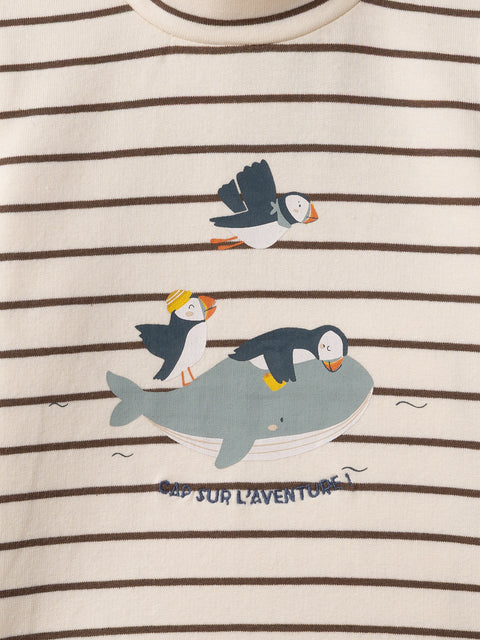 Cream Stripe Cotton Turtle Neck