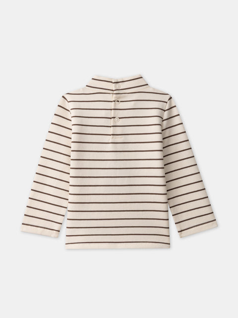 Cream Stripe Cotton Turtle Neck