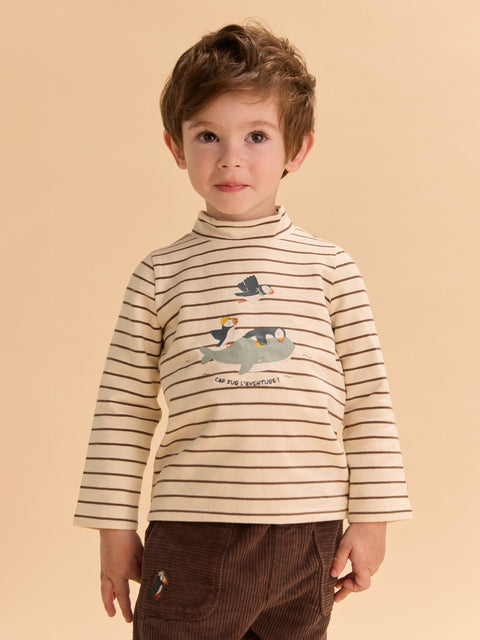 Cream Stripe Cotton Turtle Neck