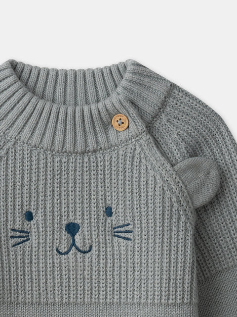 Blue Green Cotton Mix Jumper