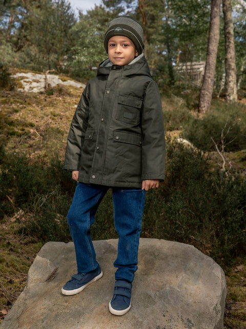 Olive Green Three In One Cotton Mix Parka