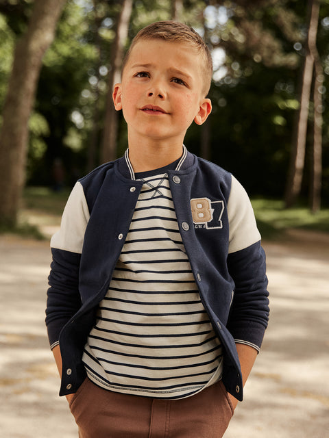 Navy Cotton Fleece Baseball Jacket