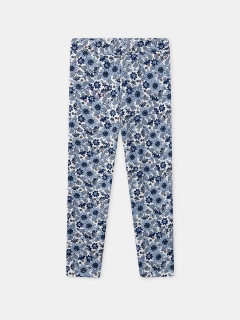 Blue Floral Print Cotton Leggings
