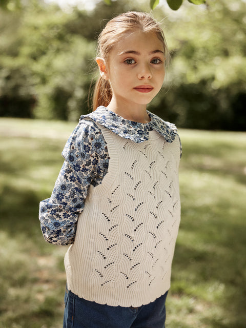 Cream Sleeveless Openwork Knit Jumper