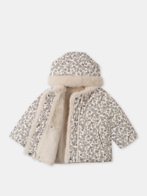 Reversible Beige Faux Fur Hooded Coat