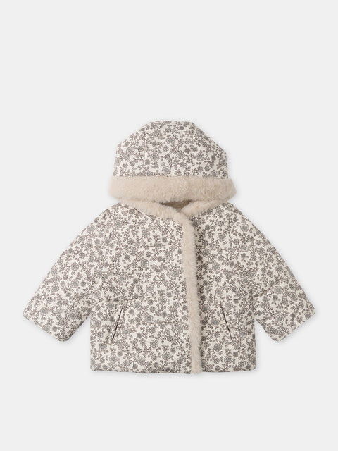 Reversible Beige Faux Fur Hooded Coat