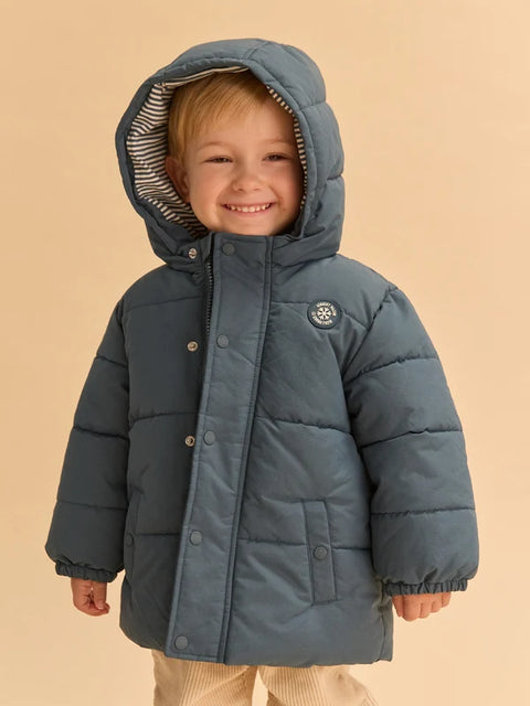 Blue Micropolar Lined Hooded Coat
