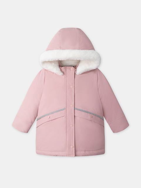 Pink Faux Fur Lined 3 in 1 Hooded Canvas Coat