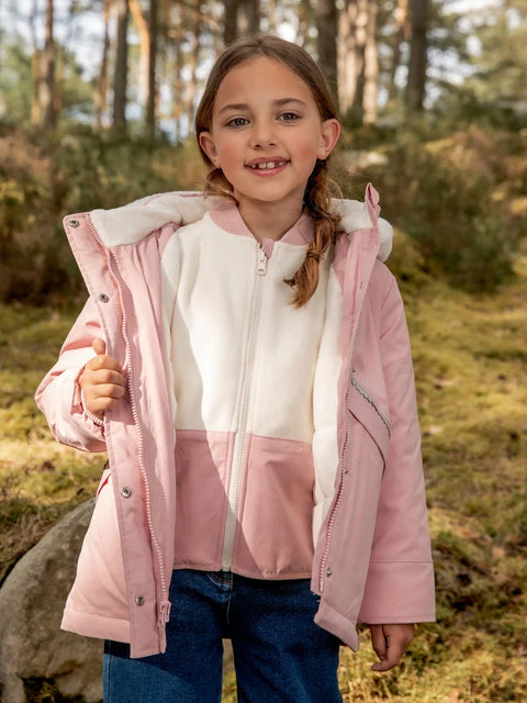 Pink Faux Fur Lined 3 in 1 Hooded Canvas Coat