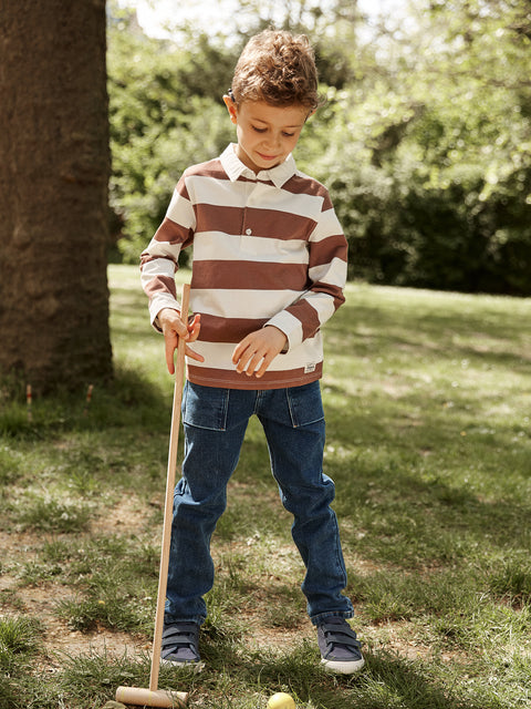 Brown & Cream Stripe Cotton Polo Shirt