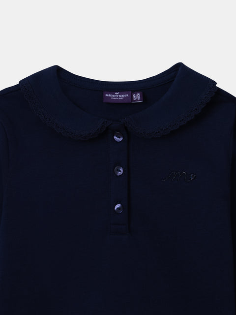 Navy Collared Cotton T-shirt