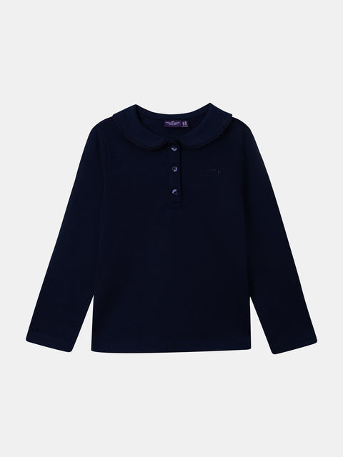 Navy Collared Cotton T-shirt