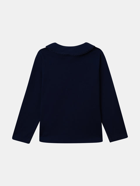 Navy Collared Cotton T-shirt