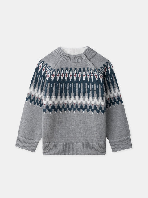 Grey Jacquard Cotton Rich Jumper