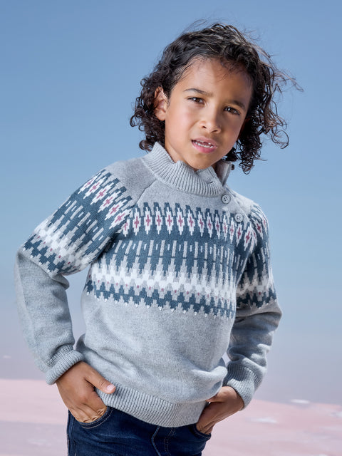 Grey Jacquard Cotton Rich Jumper