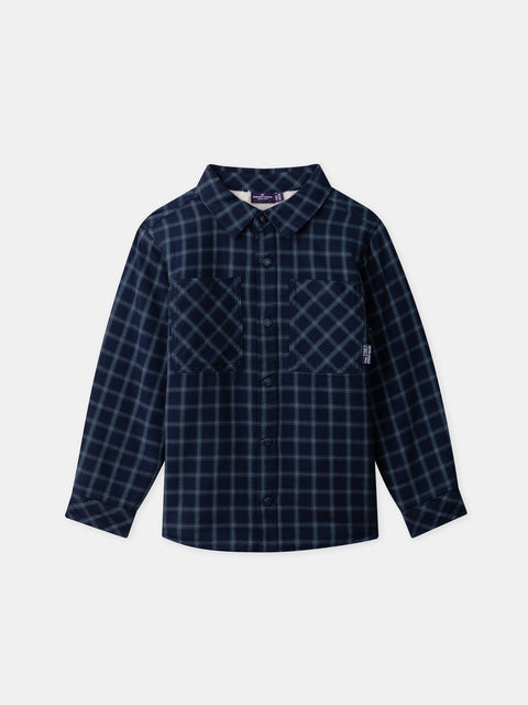 Navy Sherpa Lined Check Cotton Shirt