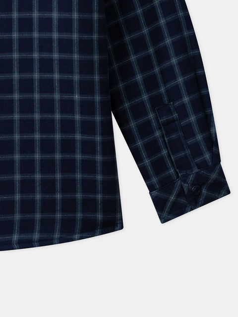 Navy Sherpa Lined Check Cotton Shirt