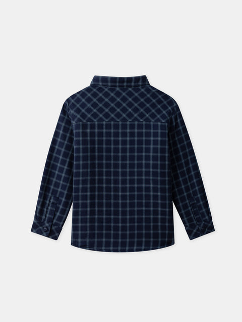 Navy Sherpa Lined Check Cotton Shirt