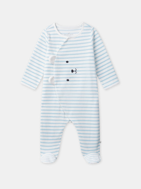 Newborn Blue Stripe Velour Sleepsuit
