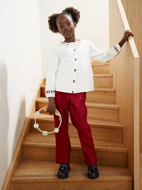 Bordeaux Red Cotton Twill Trousers