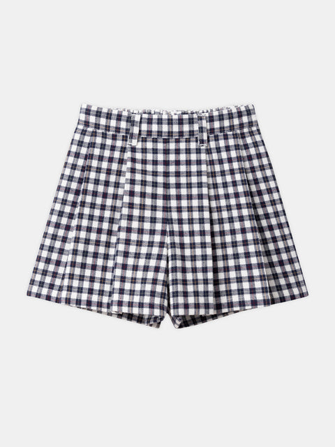 Navy Herringbone Cotton Shorts