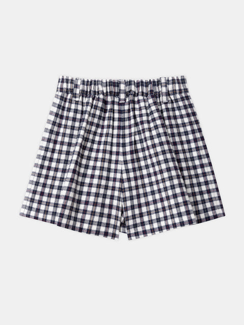 Navy Herringbone Cotton Shorts