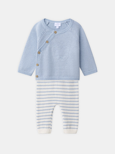 Newborn Blue Cotton Rich Jumper With Matching Striped Leggings